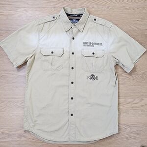Harley Davidson Motorcycle Shirt Mens L Short Sleeve Snap Button Embroidered